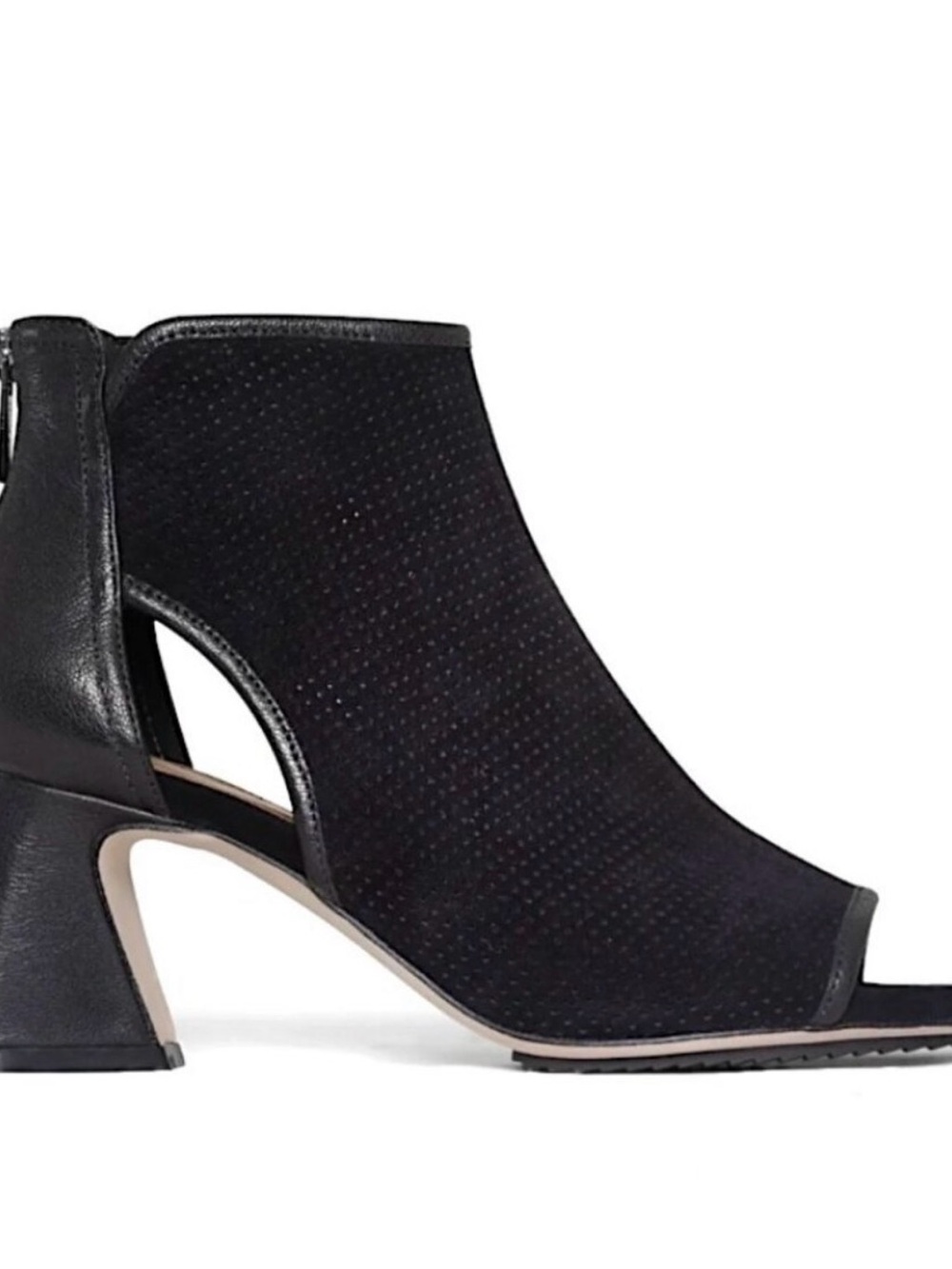 Donald Pliner Ennia Perforated Suede Open Toe Bootie Heels Black Sz 9.5 M